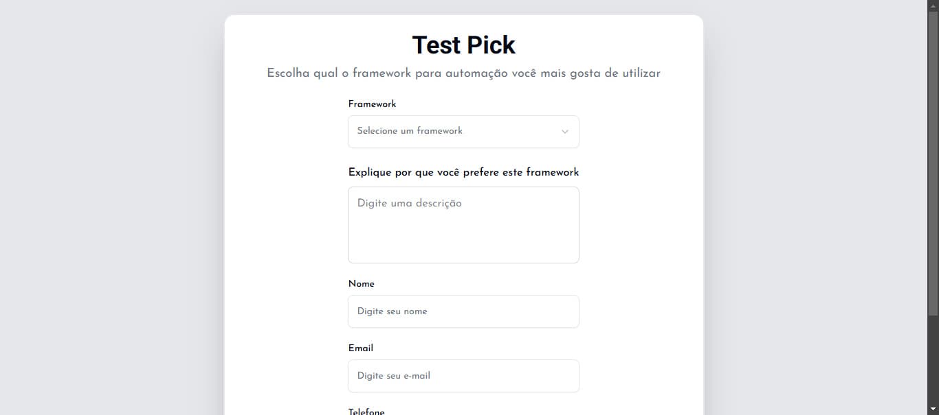 Preview do projeto Test Pick