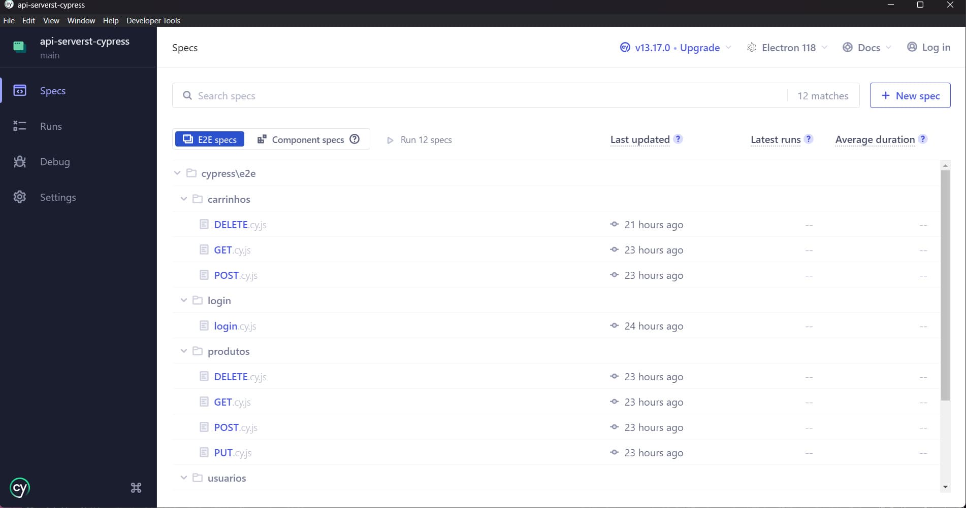 Imagem do projeto API ServeRest Cypress